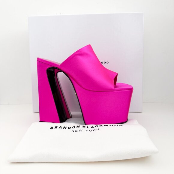 Brandon Blackwood Harlo Mule Platform Sandal Satin Hot Pink - Picture 2 of 16
